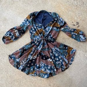 Black and Navy Waist tie Floral Dress